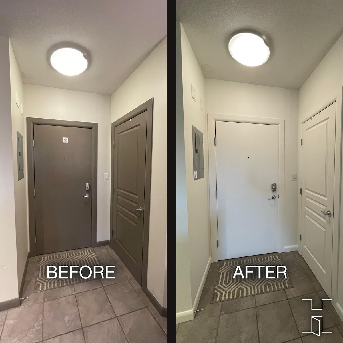 A door painted by Himer & Associates, before and after
